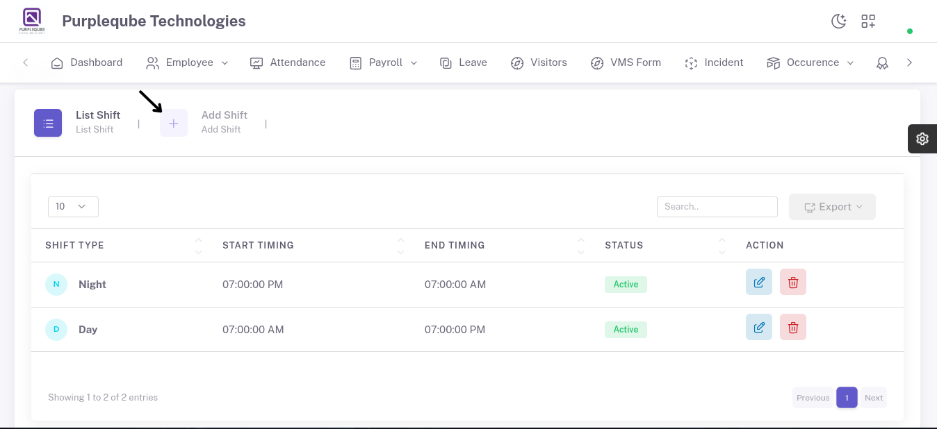Add Shift tab highlighted on the Shift page